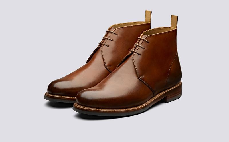 Grenson Wendell Mens Chukka Boots - Brown Handpainted Leather on Dainite Sole YB9014